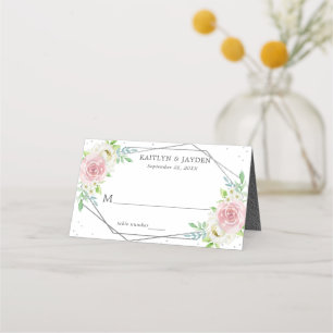 Chic Geometric Silver Foil Floral Wedding Place Card