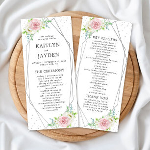 Chic Geometric Silver Foil Floral Wedding Program