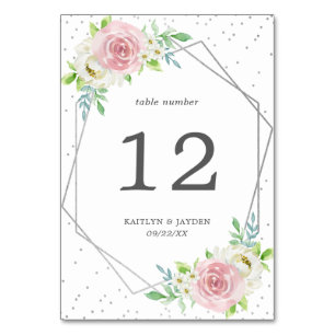 Chic Geometric Silver Foil Floral Wedding Table Number