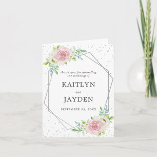 Chic Geometric Silver Foil Floral Wedding Thank You Card