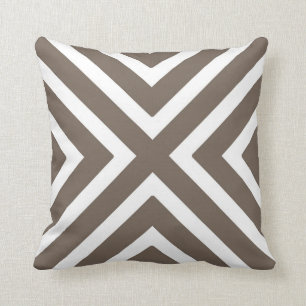 Chic Geometric Stripes in Taupe and White Cushion