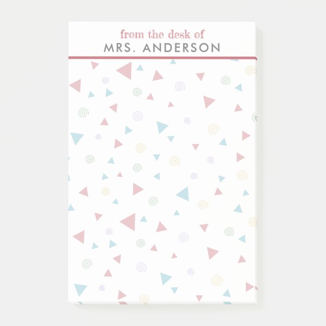 Chic Geometric Triangle and Swirls Teacher's Post-it Notes (Front)