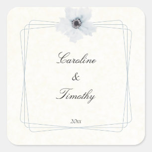 Chic Geometric Watercolor Anemone Floral Wedding Square Sticker