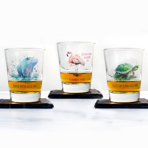 Chic Gift Watercolor Pink Flamingo- Shot glass