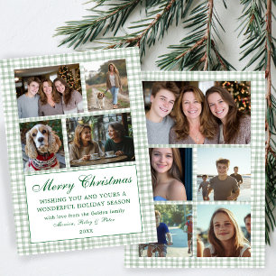 Chic Gingham Christmas Custom 9 Photo Collage Holiday Card