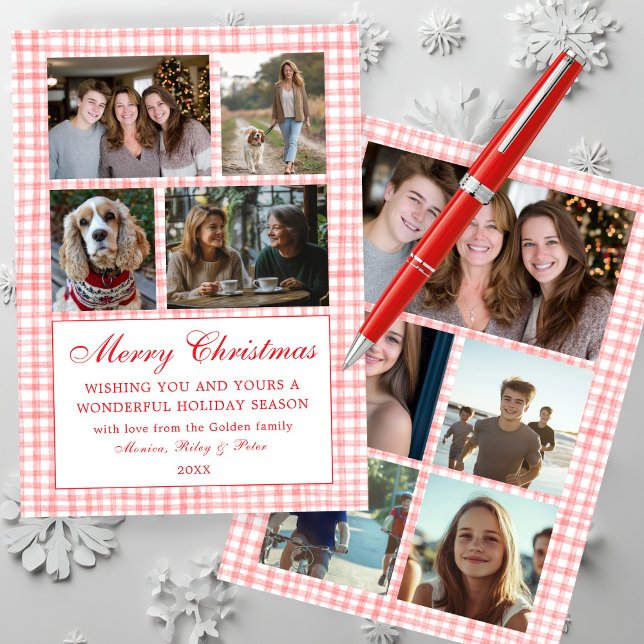 Chic Gingham Christmas Custom 9 Photo Collage red Holiday Card (Chic Gingham Christmas Custom 9 Photo Collage red Holiday Card
)