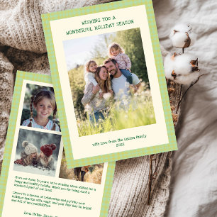 Chic Gingham Christmas YellowGreen Custom 5 Photo Holiday Card