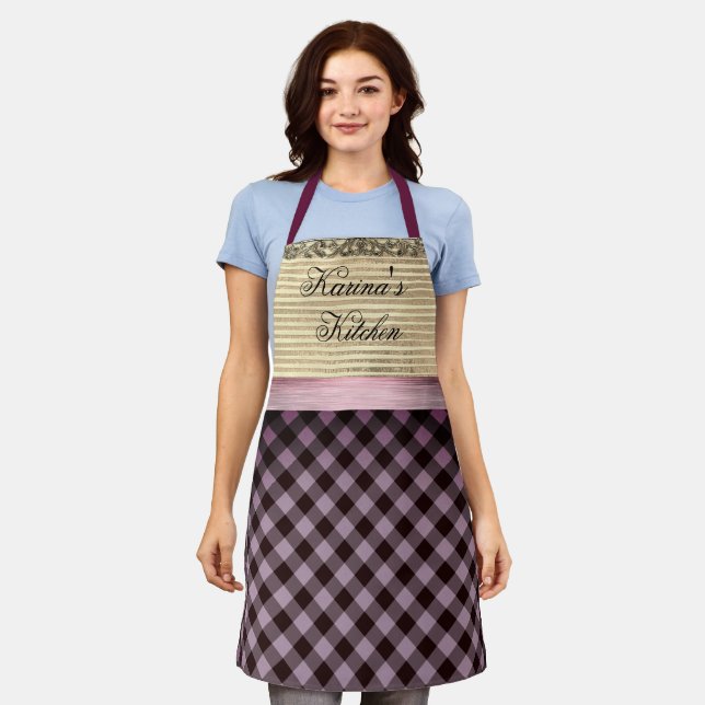 Chic Gingham Colorblock Personalized Apron (Worn)