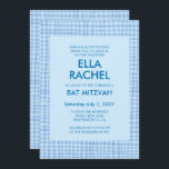Chic Gingham Modern Custom QR CODE Bat Bar Mitzvah Invitation<br><div class="desc">Perfect card to announce a bat mitzvah, bar mitzvah or other Jewish celebration! Hand made gingham pattern for you! FULLY CUSTOMIZABLE! Click on “Personalize” above to edit the text and add your link to the qr code. Click "edit using design tool" to adjust the fonts, colors and placements and to...</div>
