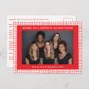 Chic Gingham Red White Christmas Custom Business  Holiday Postcard