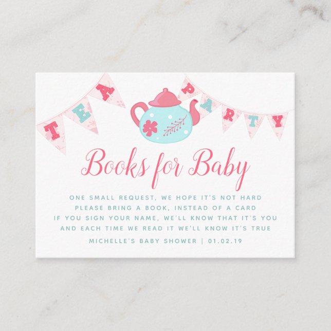 Chic Girl Baby Shower Tea Party Book Request Enclosure Card (Front)