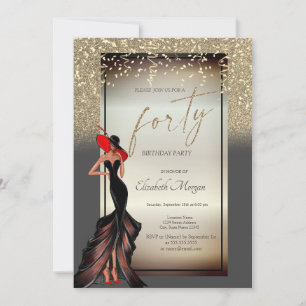 Chic Girl Glitter Confetti 40th Birthday Party Invitation