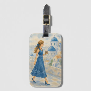 Chic Girl in Santorini Greece Luggage Tag