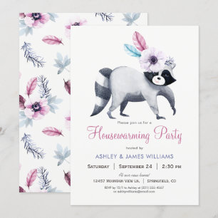 Chic Girl Racoon Housewarming Party Invitation