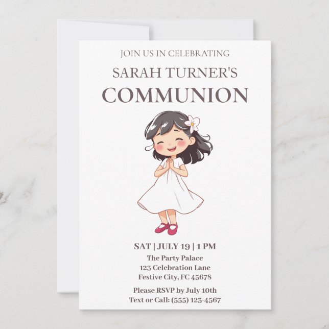 Chic Girls First Communion Invitation (Front)