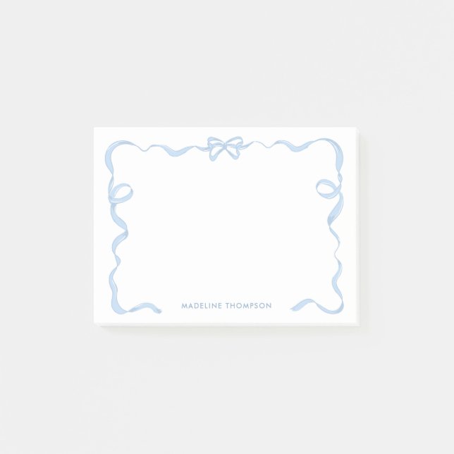 Chic Girly Baby Blue Bow Ribbon Frame Post-it Notes (Front)