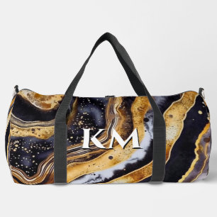 Chic girly black gold marble art printed duffle bag