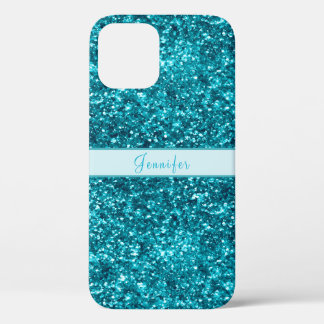  Chic Girly Blue Glitter  Name Design iPhone 12 Case