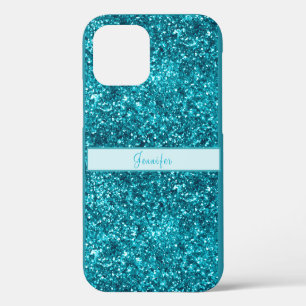 Chic Girly Blue Glitter Name Design iPhone 12 Case