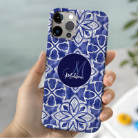 Chic Girly Blue Grey Geometric Monogram