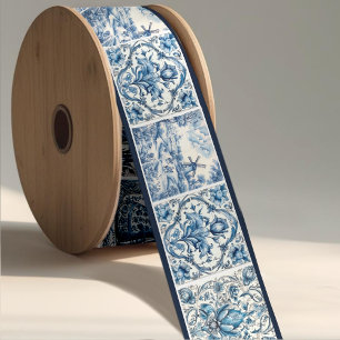 Chic girly Blue white toile Grosgrain Ribbon