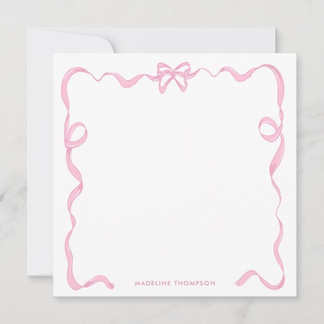 Chic Girly Blush Pink Bow Ribbon Frame Card (Front)