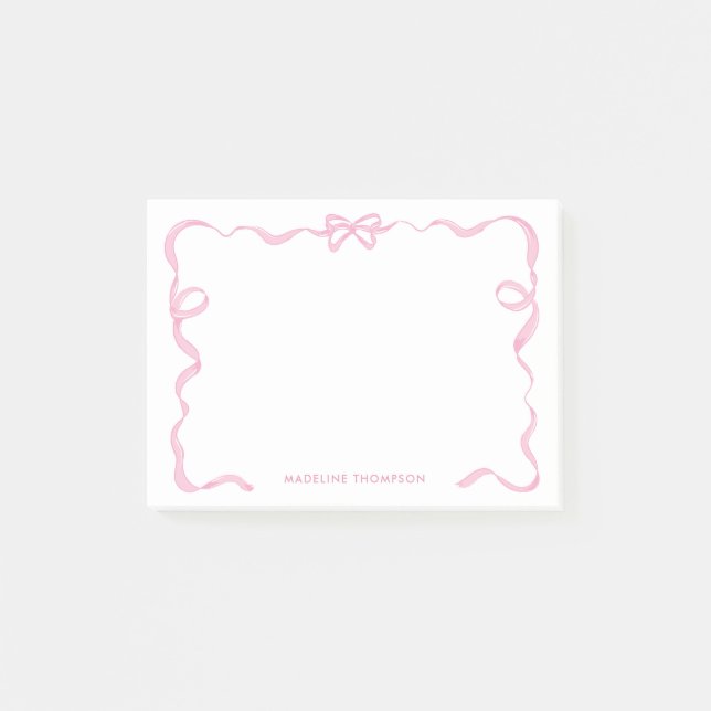 Chic Girly Blush Pink Bow Ribbon Frame Post-it Notes (Front)