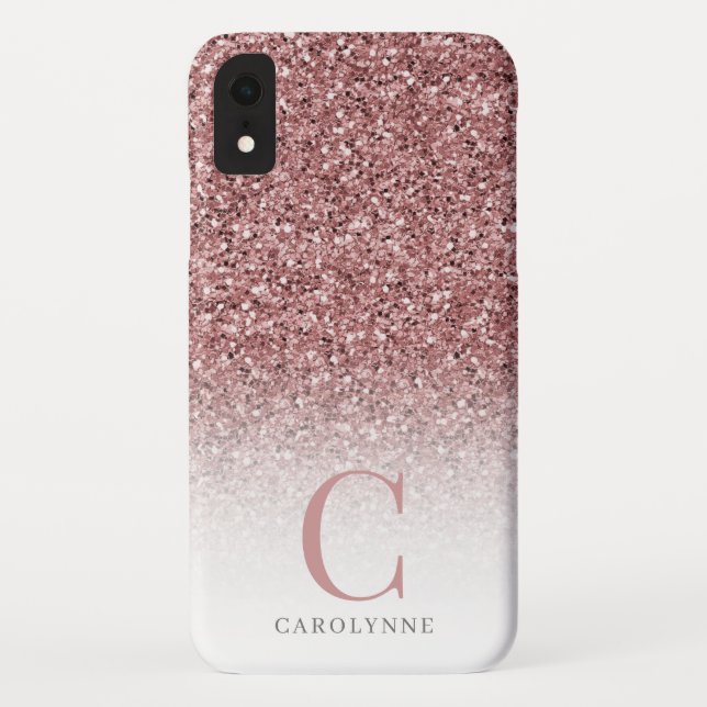 Chic Girly Blush Pink Glitter Ombre Monogram Case-Mate iPhone Case (Back)