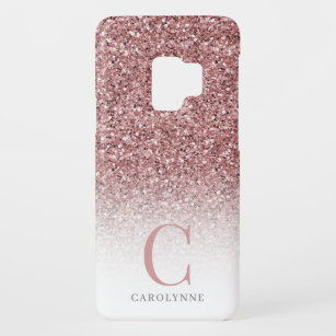 Chic Girly Blush Pink Glitter Ombre Monogram Case-Mate Samsung Galaxy S9 Case