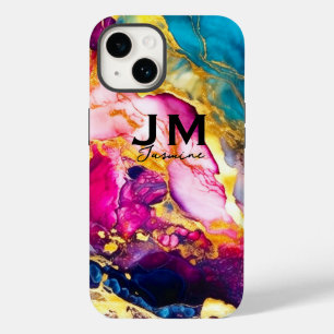 Chic girly colorful marble faux glitter monogram Case-Mate iPhone 14 case