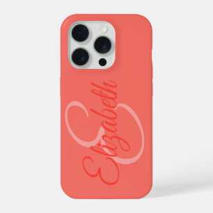 Chic Girly Coral Name Initial Letter Monogram iPhone 15 Pro Case