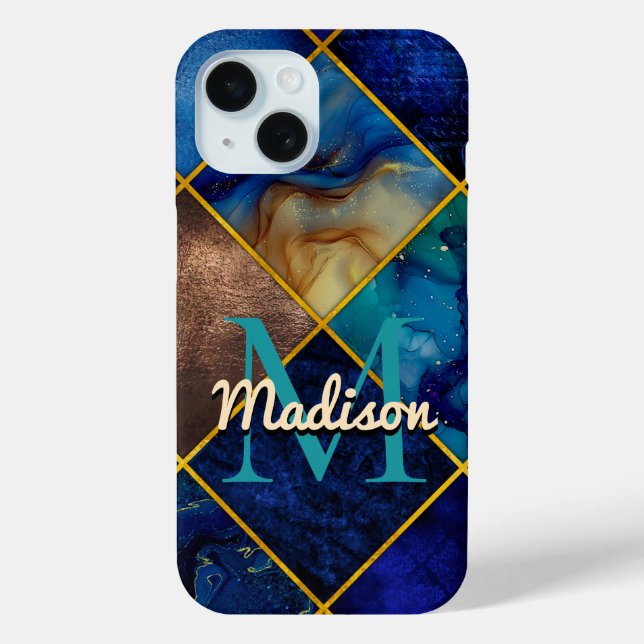 Chic girly faux Glitter gold blue geometric Case-Mate iPhone Case (Back)