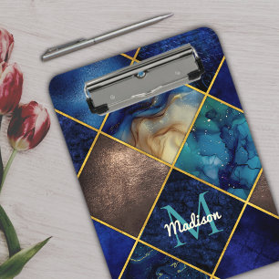 Chic girly faux Glitter gold blue geometric Clipboard