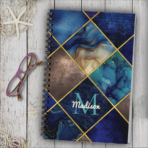 Chic girly faux Glitter gold blue geometric Notebook