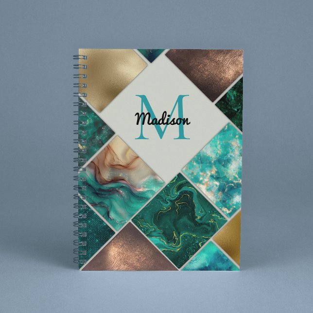 Chic girly faux Glitter gold turquoise Geometric  Notebook (Creator Uploaded)