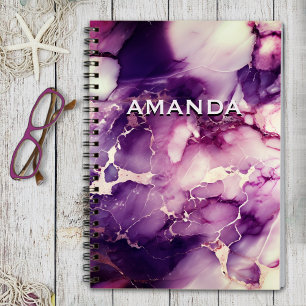 chic girly faux glitter marble art monogram  notebook