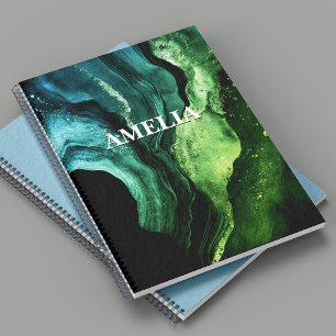 chic girly faux glitter marble art monogram notebook