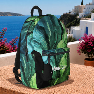 chic girly faux glitter marble art monogram printed backpack