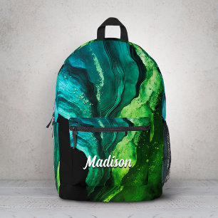 chic girly faux glitter marble art monogram printed backpack