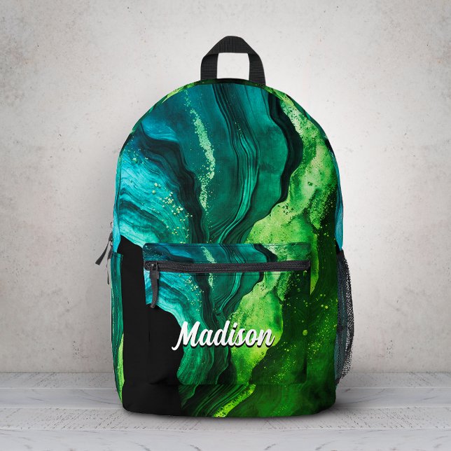 chic girly faux glitter marble art monogram printed backpack (Creator Uploaded)