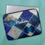 Chic girly faux Glitter silver blue geometric  Laptop Sleeve<br><div class="desc">Chic girly faux Glitter silver blue geometric squares laptop sleeve. To make it extra special, it is also monogrammed and personalised with name or initials or any text you like, click the "customise further" link and use the design tool to modify the design if you like. Beautiful, modern and cool...</div>