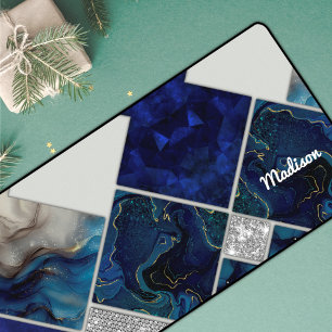 Chic girly faux Glitter silver blue geometric Mou Desk Mat