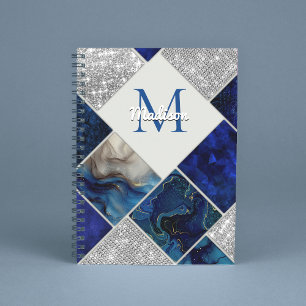 Chic girly faux Glitter silver blue geometric Notebook