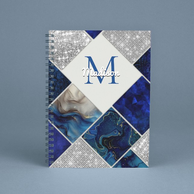 Chic girly faux Glitter silver blue geometric  Notebook (Creator Uploaded)