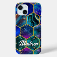 Chic girly faux Glitter Turquoise blue geometric