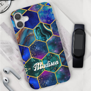 Chic girly faux Glitter Turquoise blue geometric  iPhone 16 Case