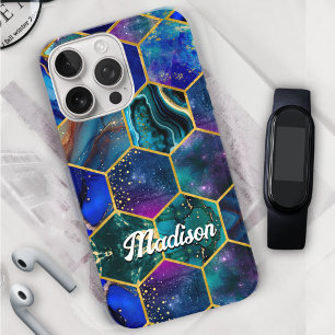 Chic girly faux Glitter Turquoise blue geometric  iPhone 16 Pro Case
