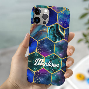 Chic girly faux Glitter Turquoise blue geometric iPhone 15 Case