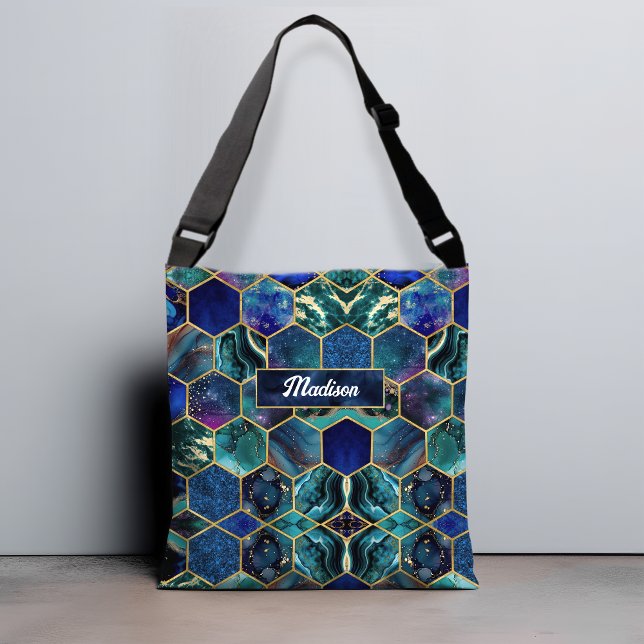 Chic girly faux Glitter Turquoise blue geometric Crossbody Bag (Creator Uploaded)