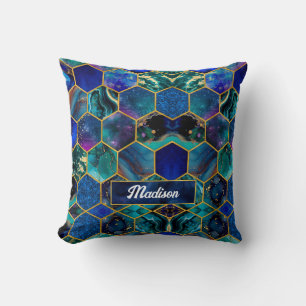 Chic girly faux Glitter Turquoise blue geometric Cushion